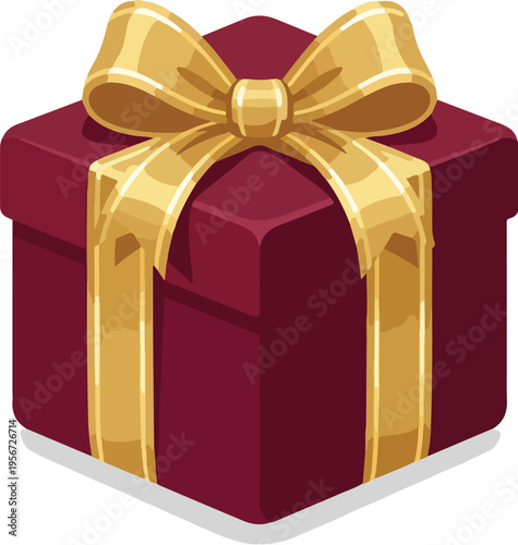 A red gift box with a gold bow on top against a white background, presented in a flat lay style with vibrant colors.