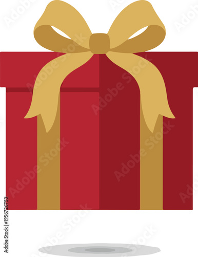 Graphic illustration of a red gift box with a gold ribbon tied in a bow on top against a white background.
