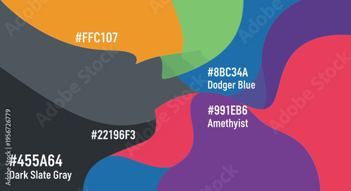 Vibrant Color Palette Swirls with Hex Codes - Abstract Design