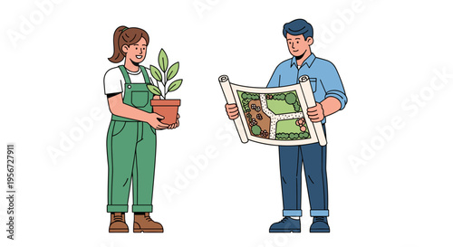 People Plan Garden Outdoors for Happy Seasonal Planting and Cultivation Project