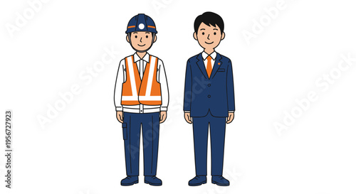 Two diverse male cartoon characters representing different professions illustration