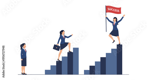 Businesswoman Struggle and Achievement: Climbing the Ladder of Success Illustration