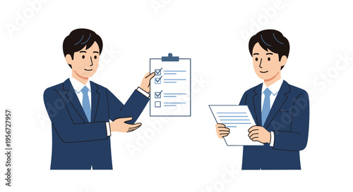 Professional man with documents and checklist business strategy illustration for tasks