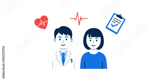 Medical Consultation Illustration: Doctor Patient Heartbeat and Medical Record