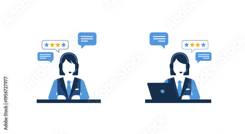 Customer Service Representative with Headset Providing Support and Receiving Feedback