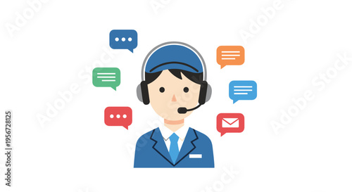 Illustration of a customer service representative speaking with chat bubbles