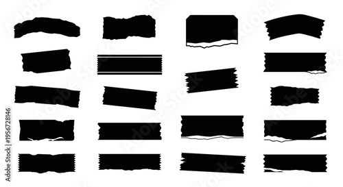 Abstract Black Adhesive Tape Strips Collection for Design Element and Background