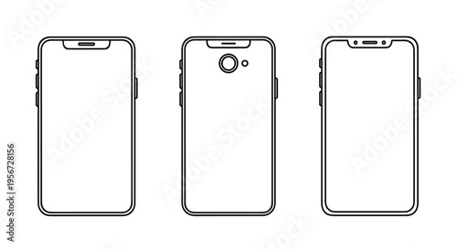 Minimalist Smartphone Outline Set: Front Back and Side Views for Design Projects