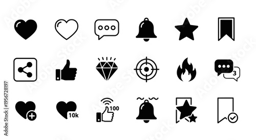 Social Media and Notification Icon Set for Digital Platforms and Online Engagement