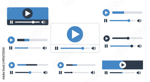 A collection of user interface volume slider controls in various styles flat design