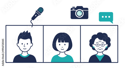Illustration Depicts a Diverse Group of People in a Remote Video Conference Call