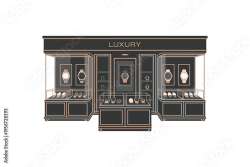 A luxurious jewelry storefront with a modern design and elegant display cases