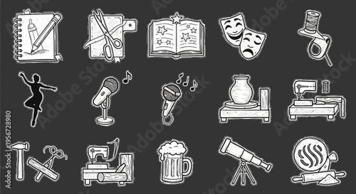 Artistic Hobbies and Creative Pursuits Icons Set