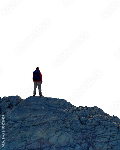 Hiker Standing Alone on Rocky Peak With Backpack Embracing Solitude and Adventure