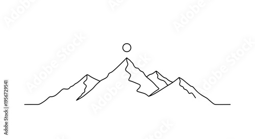 Minimalist Mountain Range Line Art with Sun Icon