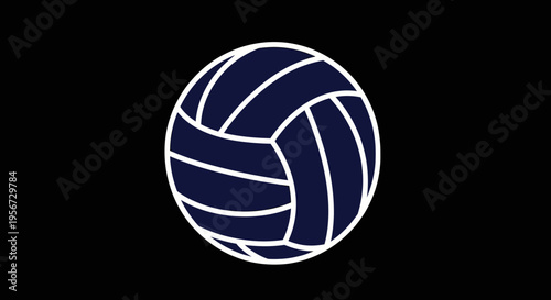 Dark Blue Volleyball Against Black Background Minimalist Sport Equipment Isolated Object Representing Athleticism and Competition