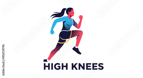 Dynamic athletic woman running with high knees in athletic wear fitness and active lifestyle concept isolated on white background