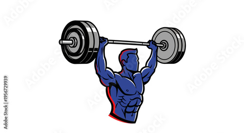 A stylized vector depiction of a determined weightlifter pushing a heavy barbell overhead, showcasing strength and the intensity of a high-performance training session within a focused, isol