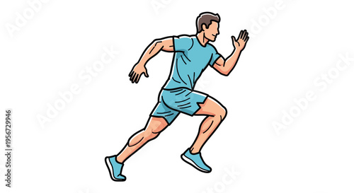 Energetic vector graphic of a male athlete running gracefully. Depiction showcases action and motion, set against a pristine white background. This sporty artwork displays dynamic energy in 