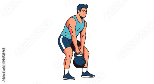 Man performing kettlebell deadlift exercise focused on strength training and physical fitness workout concept indoors with clean background