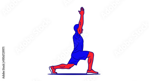 Man Doing A Low Lunge Pose With Arms Raised Upwards For Yoga Or Exercise In Studio