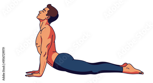 Athletic Man Performs Cobra Pose for Physical Fitness and Flexibility on White Background