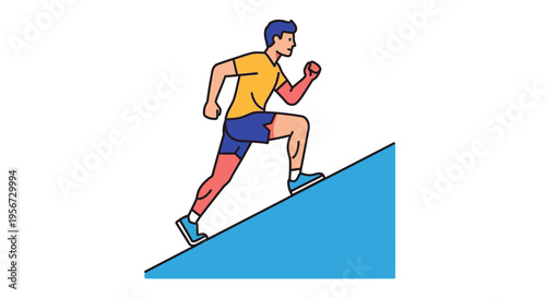 Active man in athletic wear climbing a steep incline representing fitness and determination on a bright day