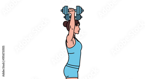 Woman Performing Overhead Dumbbell Extension Exercise for Triceps Strength Training Workout Routine
