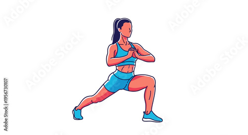 Woman In Athletic Wear Demonstrates A Lunging Pose For Fitness And Wellness Workouts Promoting Healthy Lifestyles With Active Movement And Strength