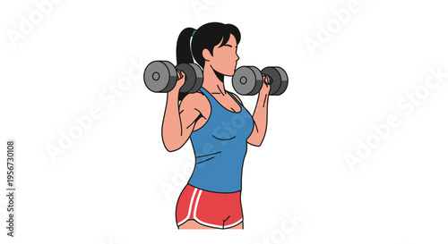 Woman Performing Dumbbell Arm Workout Focused on Bicep Curls for Upper Body Strength Training at Home or Gym