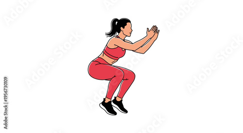 Woman Performing Squat Jump Exercise in Athletic Wear for Fitness Workout and Active Lifestyle Representation