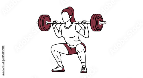 Woman Performing Barbell Squat Exercise Strength Training Workout Fitness Activity Lifting Heavy Weights For Bodybuilding Muscle Strength and Power