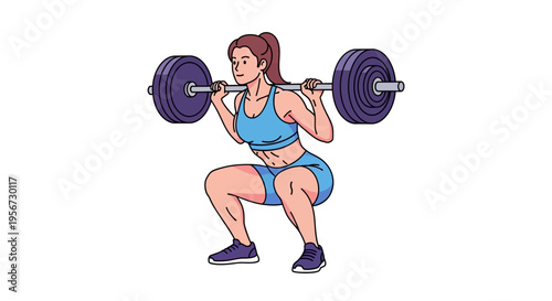 Fit Woman Performing Barbell Back Squat Exercise in Gym for Strength Training Workout