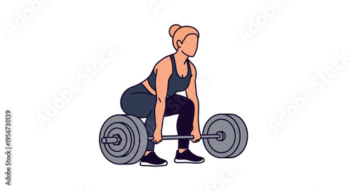 Female athlete performs deadlift exercise with barbell in a fitness training session for strength development workout routine