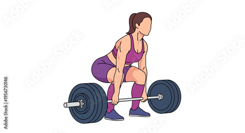 Active woman performing strength training exercise lifting heavy weight bar for muscle building and fitness workout regime