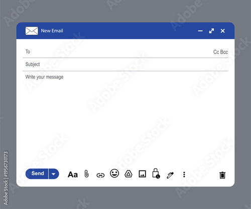 Email interface with new message composition on computer screen