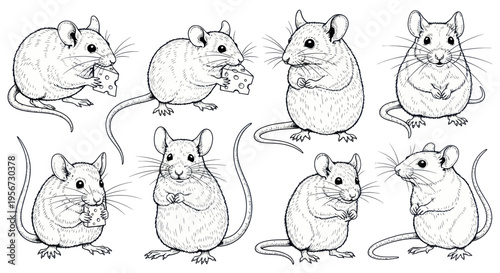 Collection of Hand-Drawn Mice Poses