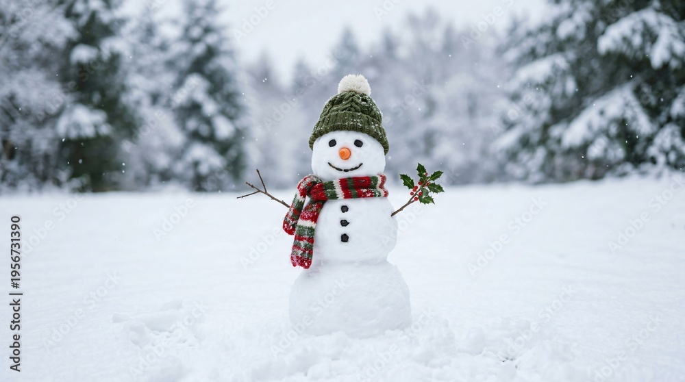 Fototapeta premium Snowman Winter Seasonal Scene Outdoor