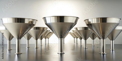 Metallic Conical Vessels Arranged in a Symmetrical Formation on a Reflective Surface