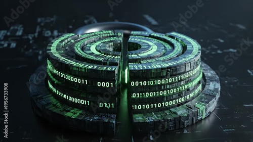 Wallpaper Mural A glowing blue key hovers over a segmented circular lock, surrounded by a dark digital scene Torontodigital.ca