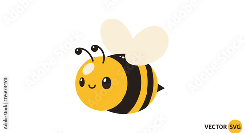 Cute Cartoon Bee Flying - Vector Illustration