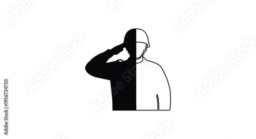 Vector illustration of a man saluting in black and white