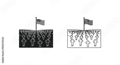Set of 2 flag icons vector, black and white