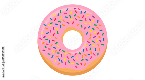 A delectable pink donut with rainbow sprinkles, isolated against a simple backdrop. A sweet treat perfect for indulgence