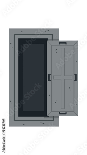 A stone hatch or door open