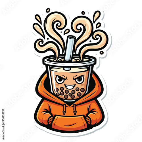 cartoon boba tea with angry face.