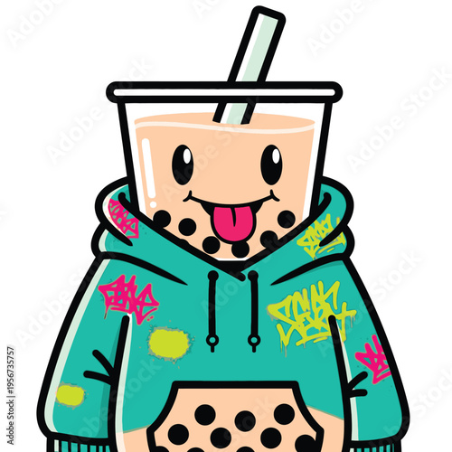 Cartoon boba tea character smiling 4.