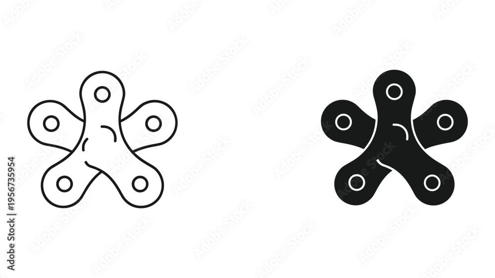 Fototapeta premium Bacterium Icon Set: Outline and Solid Fill, Five Lobed Microbe Shape