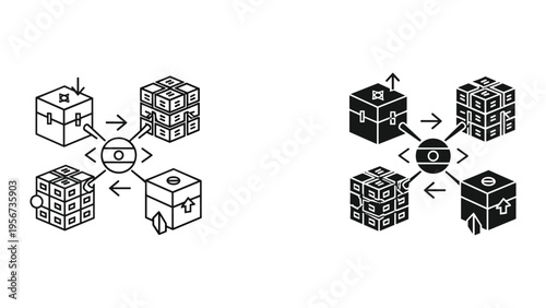 Abstract Diagram of Data Flow, Connection, and Processing with Cubes