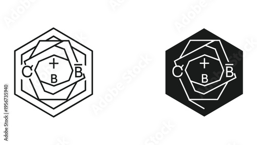 Abstract Geometric Symbol with Letters C, B, and Plus Sign on Hexagon Shape